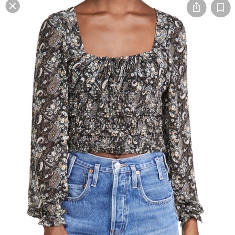 NWT Free People Lolita chiffon dark paisley crop top, long sleeve medium boho